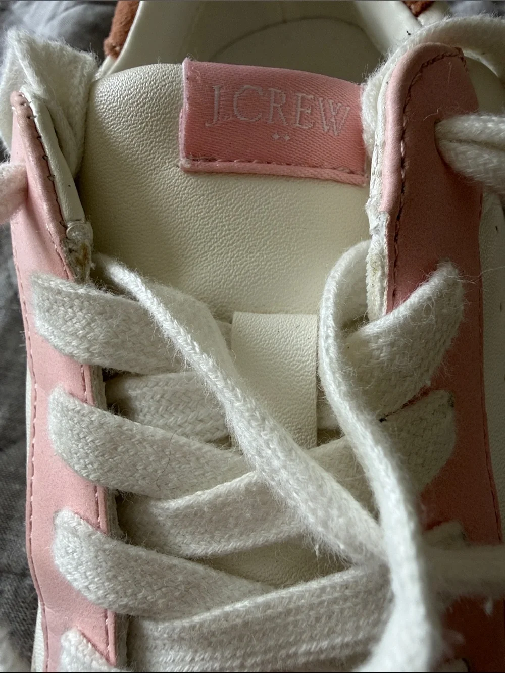 J. Crew Cream Sneakers with Pink and Tan Suede Accents